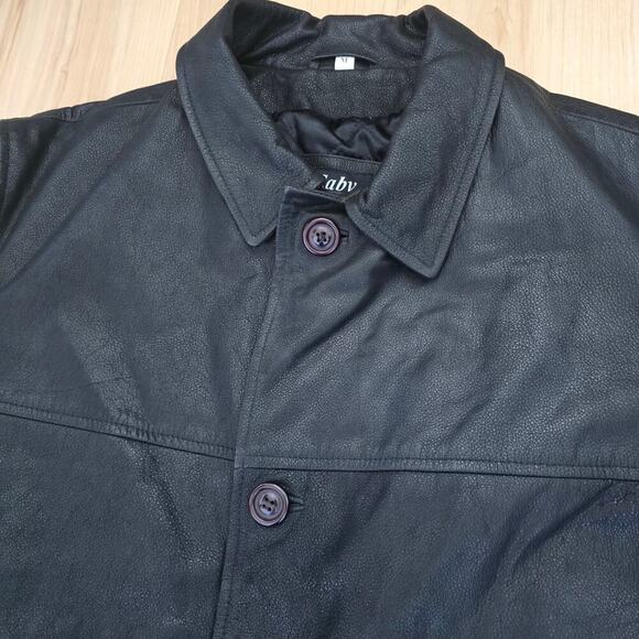 Gaby Men's Black Genuine Leather Jacket Overcoat with Quilted Lining Size M - Picture 3 of 11